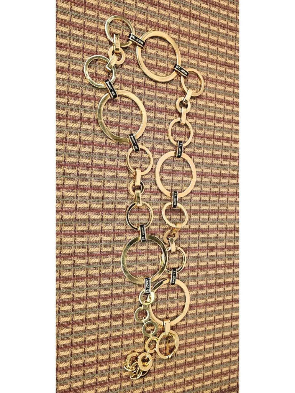 St. John Gold & Black Chain Link Belt With Logo Accents - 41 Inches Long